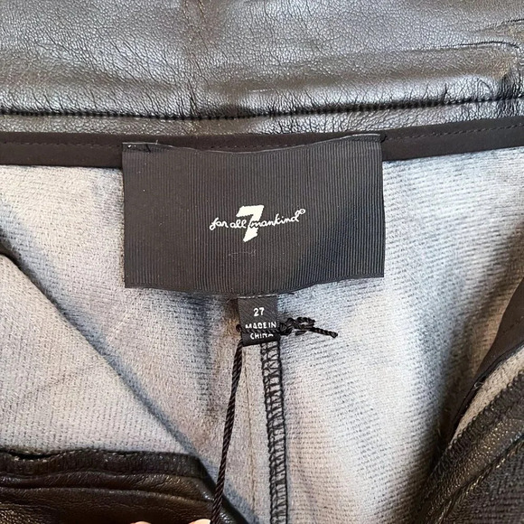 7 For All Mankind Black Vegan Faux Leather Wide Leg Classic Trouser Pants 27 NWT - Picture 8 of 13